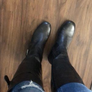 Flat knee high boots with buckles